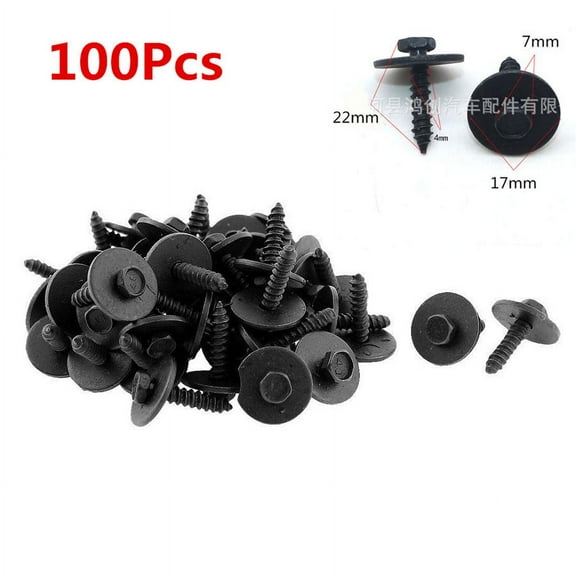 100* Universal Fender Clips Screw 7mm Hex Fastener Rivet Auto Body Retainer Clip