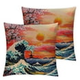 thumbnail image 2 of CMMY Pillow Cover Japanese Sakura Traditional Oriental The Great Wave of Kanagawa Throw Pillow Decor for Livingroom Couch Bed Decorative Gift,Set of 2, 2 of 6