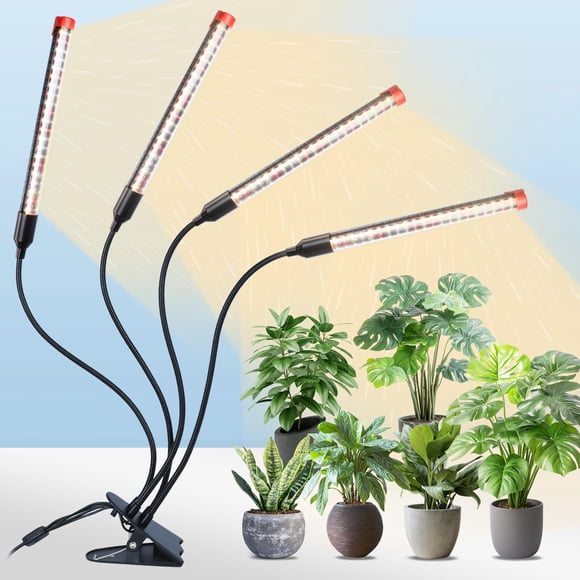Luz de cultivo LED FECiDA 2026 de 36 W, 4 cabezales, clip con temporizador
