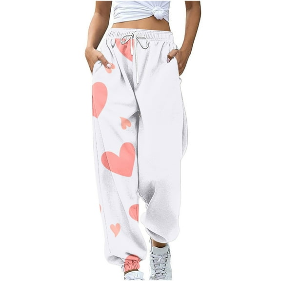 Valentine's Day Tbopshirt Pants for Women,Pocket Loose Pants Sports Pants Drawstring Valentines Printed Pants Casual,Womens Sweatpants