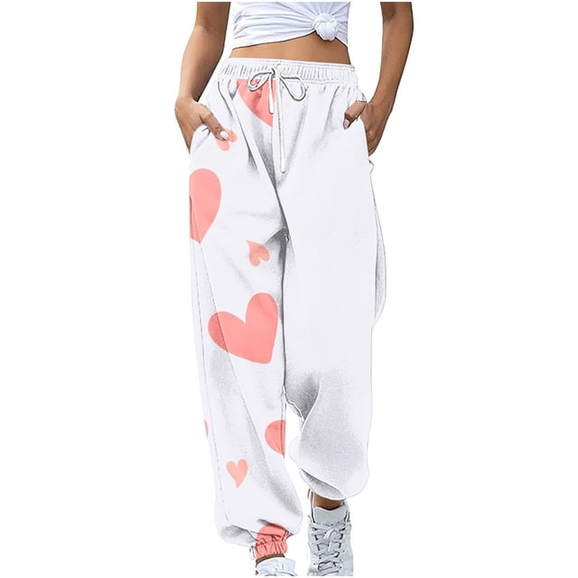 Besolor Pantalons de Survêtement pour Femmes Taille Haute Imprimé Cœur Bas Resserré Décontracté Ample Confortable avec Poches