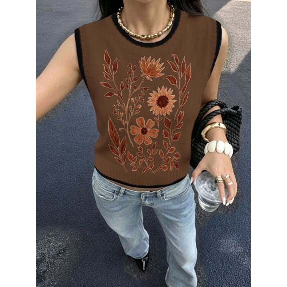 Women'S Sleeveless Sweater Horse Jacquard Sweaters Pullover Tank Tops Knit Vest Trendy Clothing -357 S