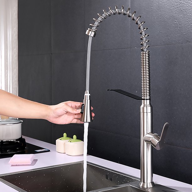 Veryke Kitchen Faucets for Home, Stainless Steel Faucet with Brushed Nickel, Single Handle Commercial High Arc Pull Down Spray Head Water Tap