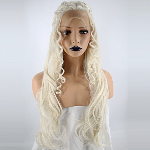 Anogol Hair Cap+Blonde Cosplay Wig Party Braid Hair Wigs for Costume Halloween with 6 Snowflakes for Princess Wig
