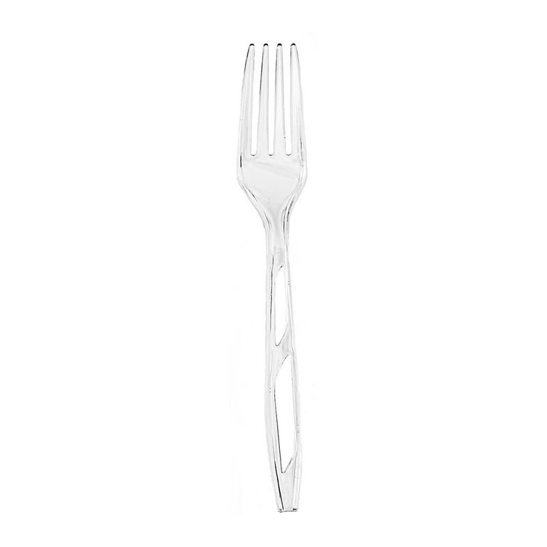 Prestee 300 Clear Plastic Forks | Heavy Duty Plastic Utensils | Disposable Forks | Fancy Plastic Cutlery | Clear Plastic Silverware Bulk