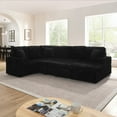 thumbnail image 2 of Corduroy Striped Upholstered Sofa with Pull Out Bed and Storage Chaise, Modern Minimalist U-Shaped Sectional Couch in Black for Small Spaces, Assembly Required, 2 of 9
