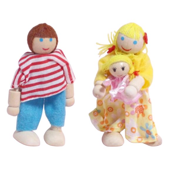 Wood Dollhouse Miniature Dolls Pretend Play Mini People Figures Early Educational Accessories Dolls House Toy for Preschool Children A