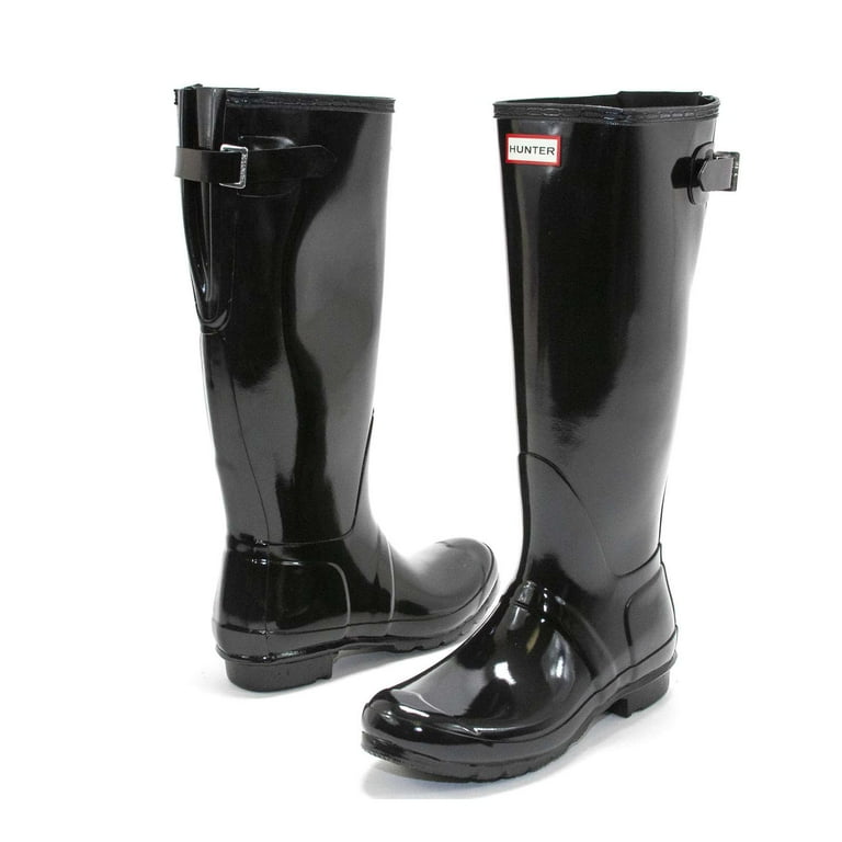 ★Hunter★(W) OG Tall Back Adjustable Gloss Boots★Black Hunter Women's Original Tall Adjustable Gloss Rain Boots