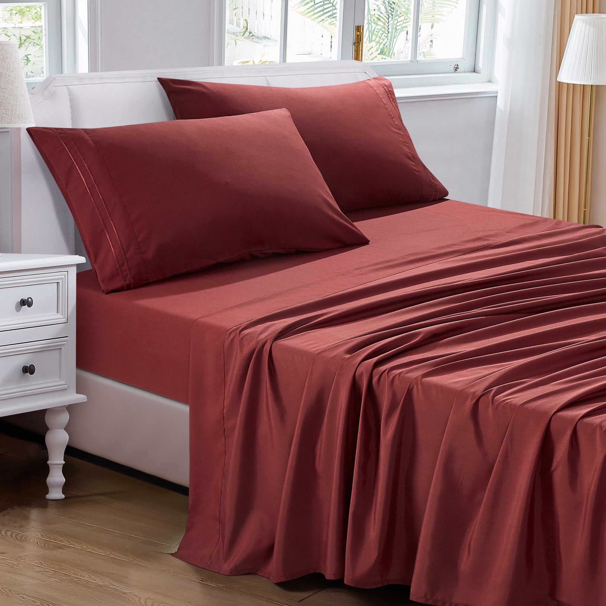 4-Piece Set Bed Sheets, Bedding with Fitted Sheet, Flat Sheet & Pillowcases