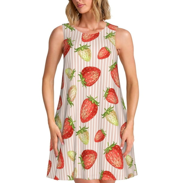 Disketp Strawberries para Vestido sin Mangas para Mujeres, Vestidos de Verano para Mujeres, Casual y Holgado para la Playa