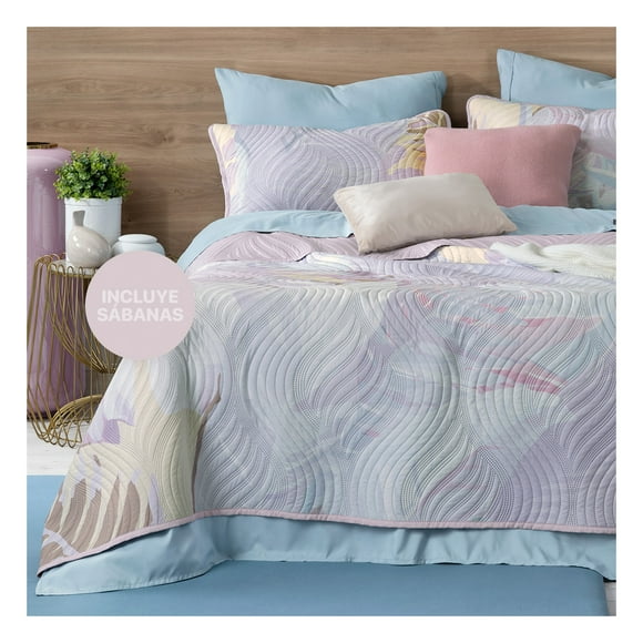 Set de Edredón Ligero Doble Vista con Sábanas y Fundas Real Textil (Brianna, Queen Size)