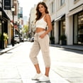 thumbnail image 6 of Lpmadey Women's Cotton Cargo Pants, Elastic Drawstring Waist Jogger Capris, Summer Outdoor Hiking Casual Cropped Pants, 6 of 7