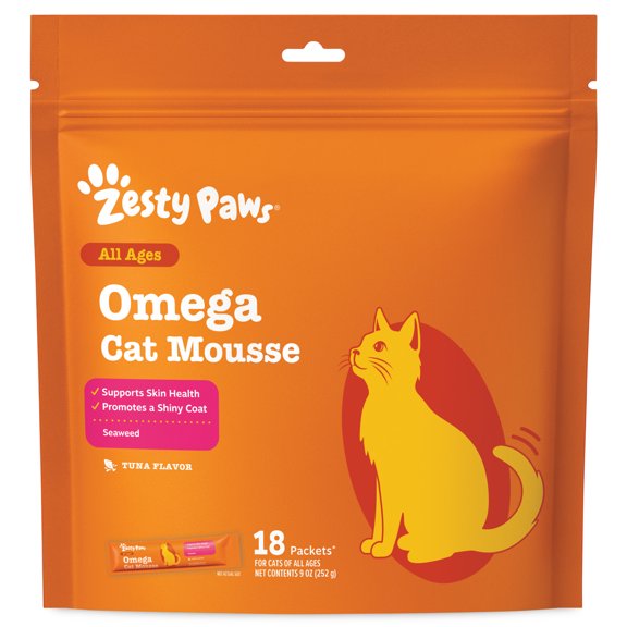 Zesty Paws Skin & Coat Cat Mousse, Tuna Fish Flavor, 18 Count