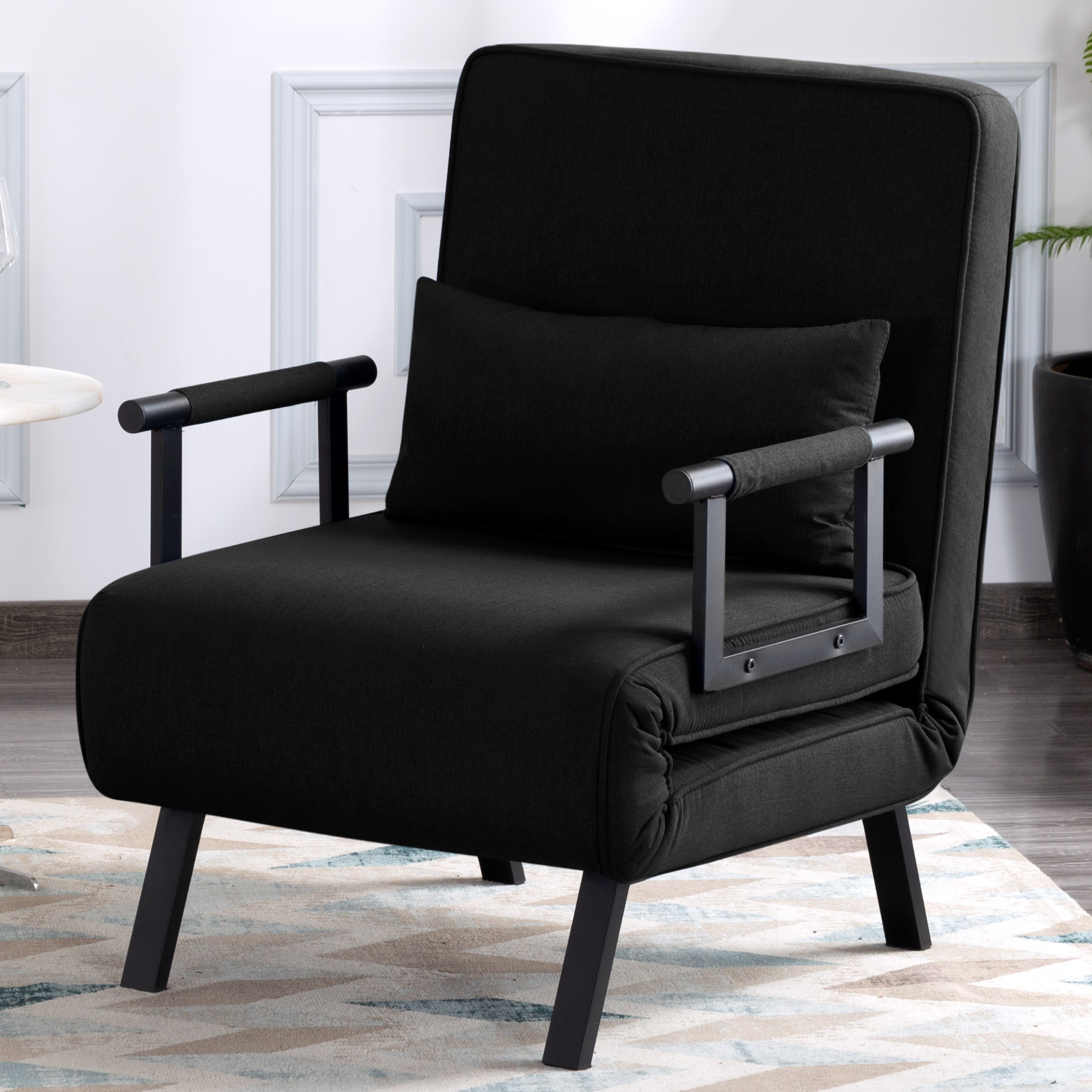 BSHTI Modern Folding Arm Chair Lounge 4-in-1 Convertible Sofa Bed with Adjustable Backrest for Small Spaces (Black)
