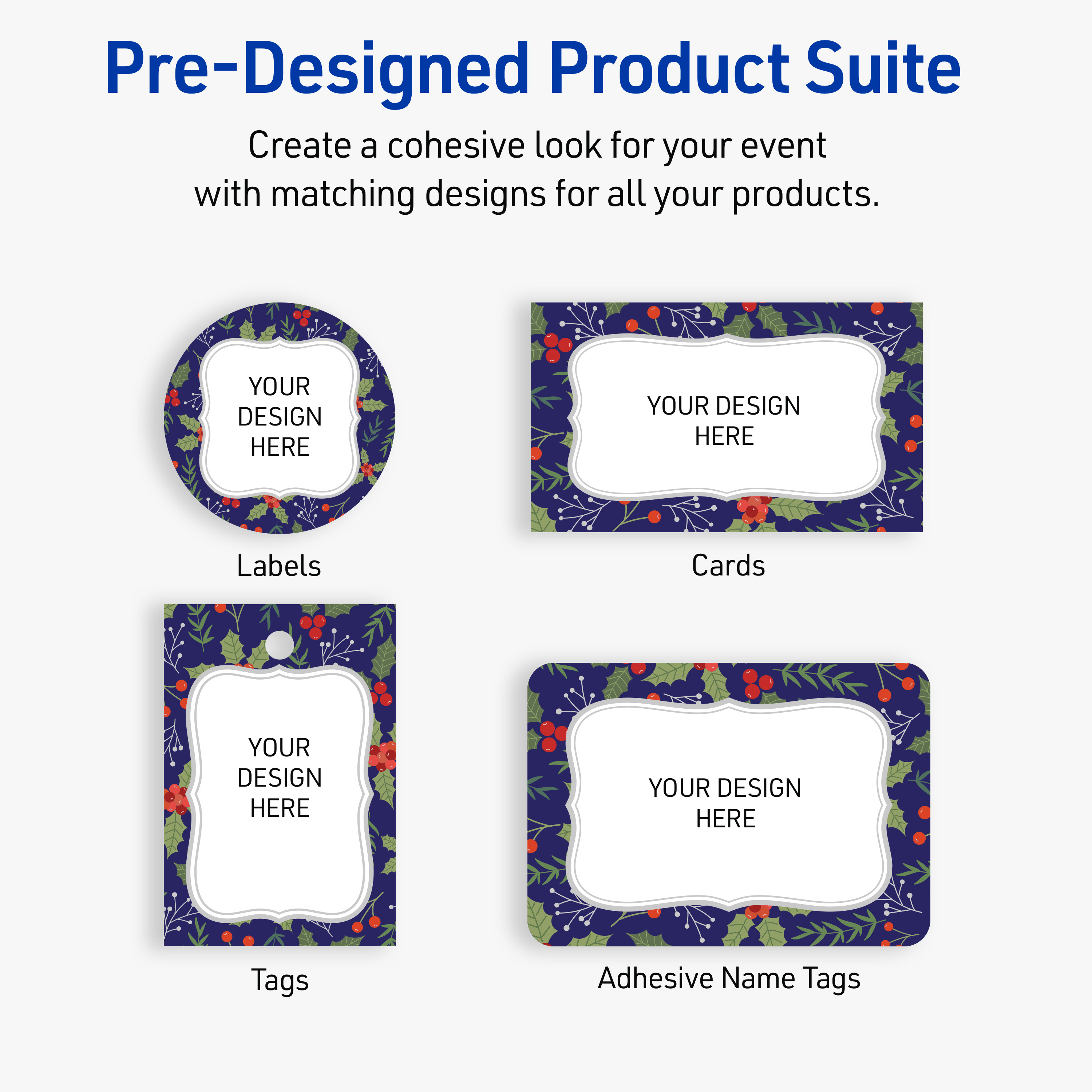 Avery Labels, 3" x 3", Matte White, Navy/Metallic Silver Frame