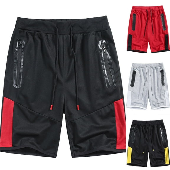 Jacenvly Endless Summer Men's Shorts Color Block New Style Mens Shorts Cargo Soft Satiny Mens Casual Drawstring Beach Shorts with Elastic Waist and Pockets Shorts Pants Red