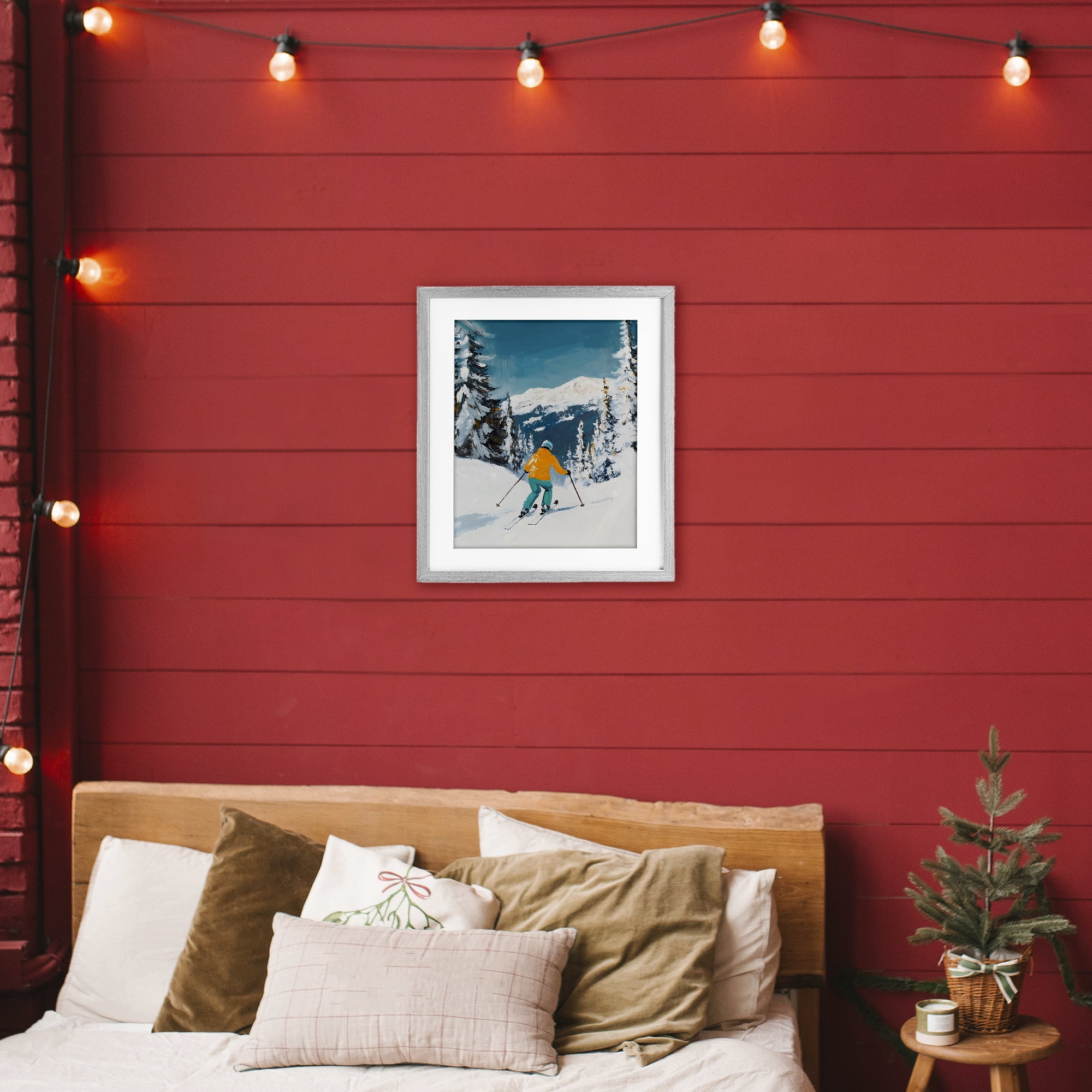 Stupell Industries Downhill Skier on Mountain Gray Framed Print Under Glass, design by The Prints Vibe