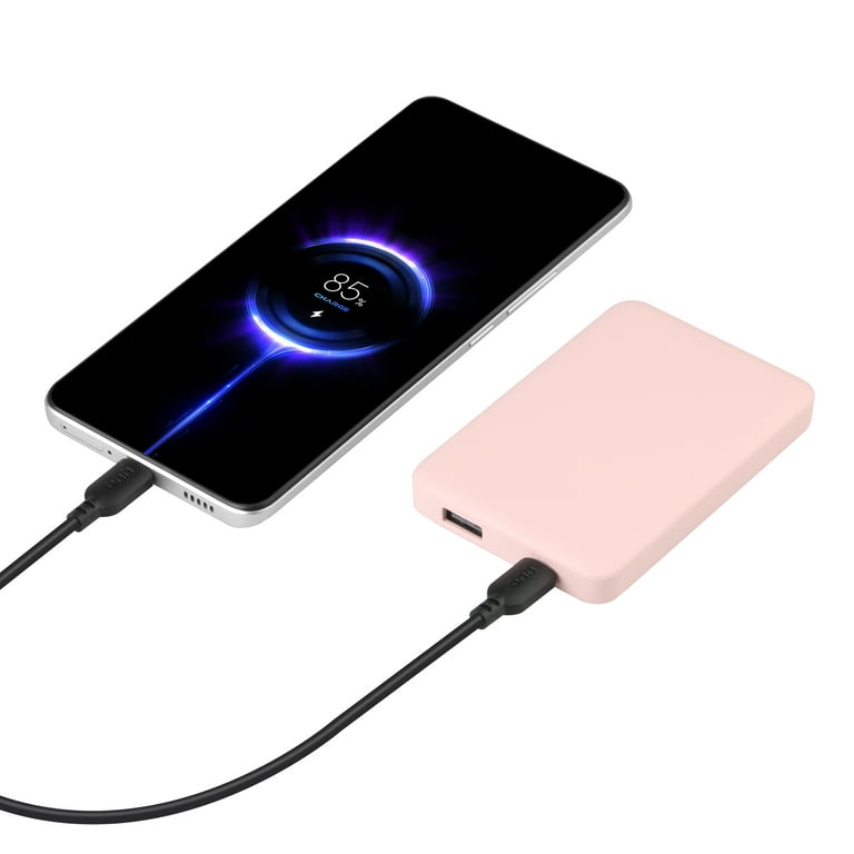 onn 5000mAh Portable Power Bank with USB-C and USB-A ports, Compact Size, LED Indicator Lights, Pink - Compatible with iPhone, iPad, AirPods, Samsung Galaxy, Note, Pixel & More