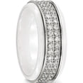 thumbnail image 4 of Stainless Steel Polished White Ceramic Cz Ridged Edge Ring (Size 6) Made In China sr565-6, 4 of 5