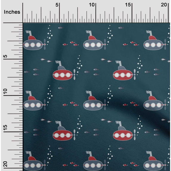 oneOone Cotton Poplin Twill Teal Blue Fabric Submarine & Fish Ocean Fabric For Sewing Printed Craft Fabric By The Yard 56 Inch Wide