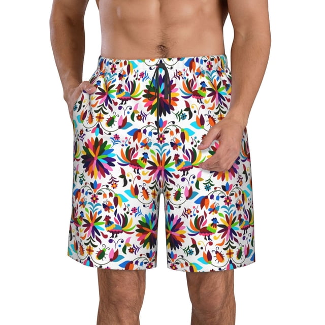Balery Mexican Bright Style Traje de Baño Estilo Hawaiano para Hombre, Shorts de Secado Rápido con Bolsillos-Medium
