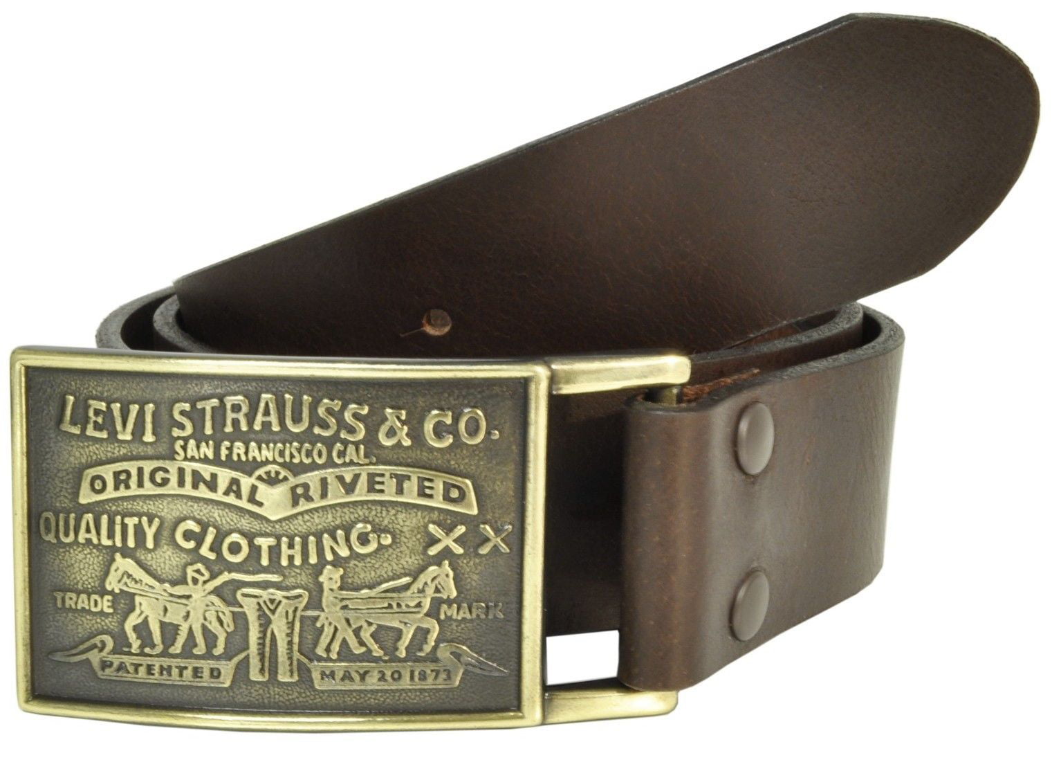 Levi's Genuine Bridle Leather Belt w/Brass Plaque Buckle - 11LV0253 - Brown  