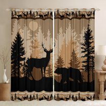 Feelyou Jungle Bear Deer Blackout Curtains Set of 2 (52x84 Each), Rustic Wooden Cabin Window Curtains, Teens Kids Boys Girls Curtains and Drapes, Window Curtains Decor