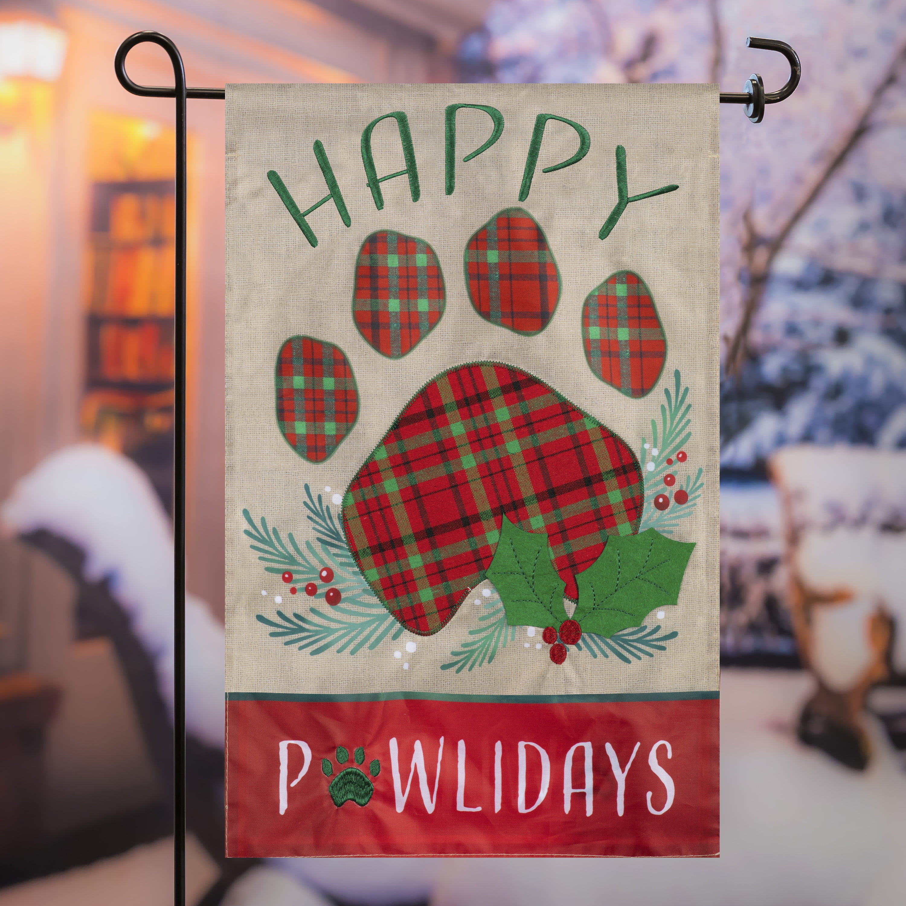 Happy Pawlidays Yard Flag 11.5in x 18in