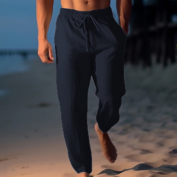 Pantalones largos de moda para hombre con cordón, cintura elástica, color sólido, pantalones casuales largos, pantalones para hombre