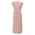 thumbnail image 3 of Women's Casual Solid Sleeveless Linen Dress Pockets - Loose Fit Round Neck Midi Summer Dress, 3 of 6