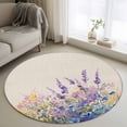 thumbnail image 3 of Colorful Lavender Round Area&nbsp;Rug 4ft Spring Purple Flower Floral Linen Texture Non-Slip&nbsp;Washable Circle Rugs Soft Felt Indoor Floor Mat for Bedroom Kitchen Living Room Bathroom, 3 of 9