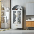 thumbnail image 7 of SUPEER 73" Tall Metal Arched Display Cabinet, Arched Storage Bookcase with Glass Doors and Two Drawers, Curio Cabinet, Kitchen Pantry Cabinet for Living Room, Assembly Required, White, 7 of 7