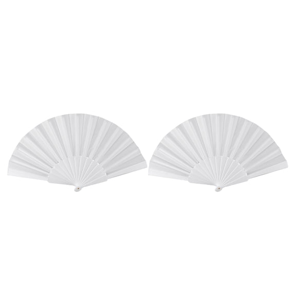 2X Plastic Fabric Hand Foldable Fan for Ladies Men White