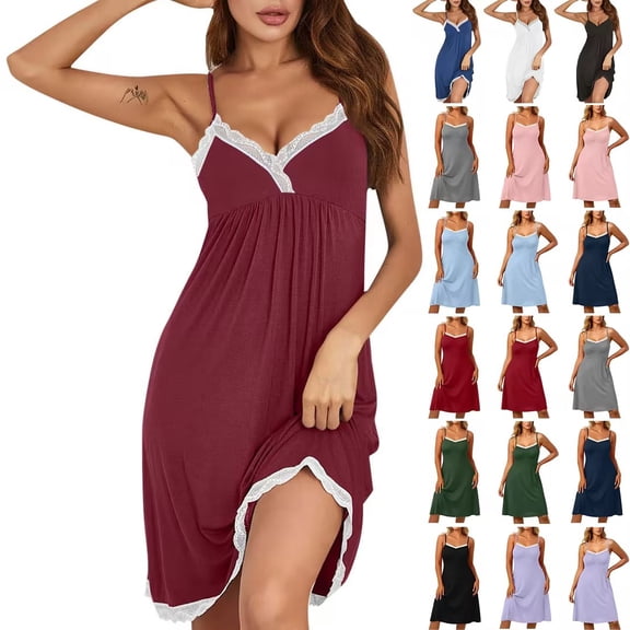 Bovxnpu Nightgowns for Women, Women's Nightgown Sleeveless Sleepwear Sleep Shirt Pleated Nightdress Women's Suspenders Pajama Dress Nightshirt