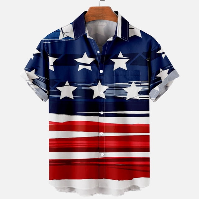 DPTALR Men Casual Turndown Collar Printing Short Sleeve Have Pockets Cardigan Button Shirt Tops Blouse