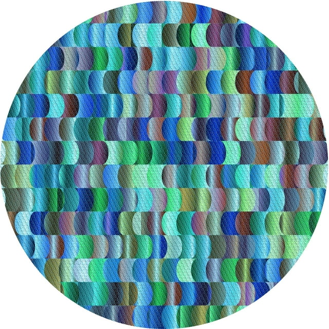 Ahgly Company Tapis d'Intérieur Ronds Lavables à la Machine, Style Transitionnel, Bleu Geai Bleu, Tapis de Zone, 5 Pieds Rond