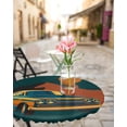 thumbnail image 4 of Boho Driving Car and Mountain Fitted Round Tablecloths Elastic Edged Table Covers 36"-44",Abstract Arch Sun Waterproof Dining Room Table Cloth for Kitchen Holiday Party Tables Decor, 4 of 6