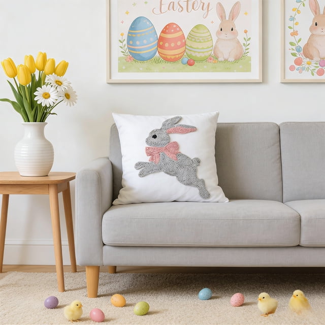 Uuiauoio Easter Home Decorations Garland Bunny Pillow Covers Floral Rabbit Throw Cushion Cover Decorative Pillows for Bed Couch Home Sofa Living Room Rustic Farmhouse Decor