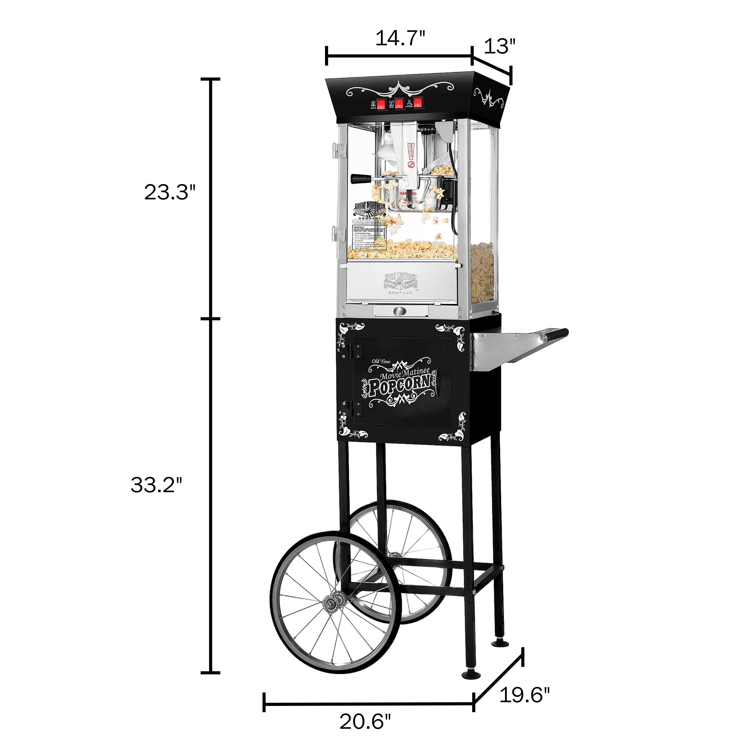 Great Northern Popcorn 3-Gallon Matinee Popcorn Machine with Cart (Black)