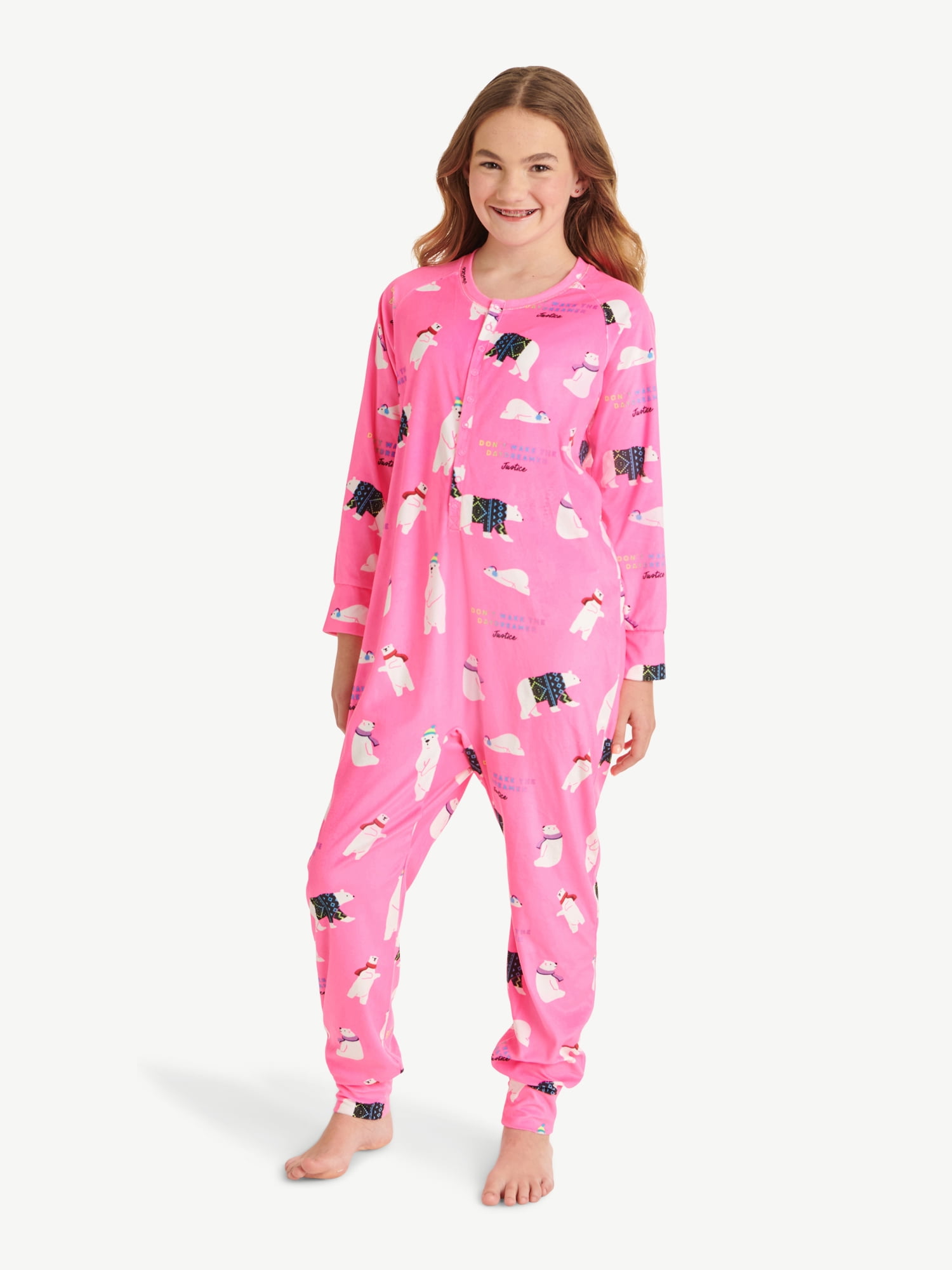 Justice Girls Button Front Onesie Sleepwear Pajama, Sizes 5-18 & Plus