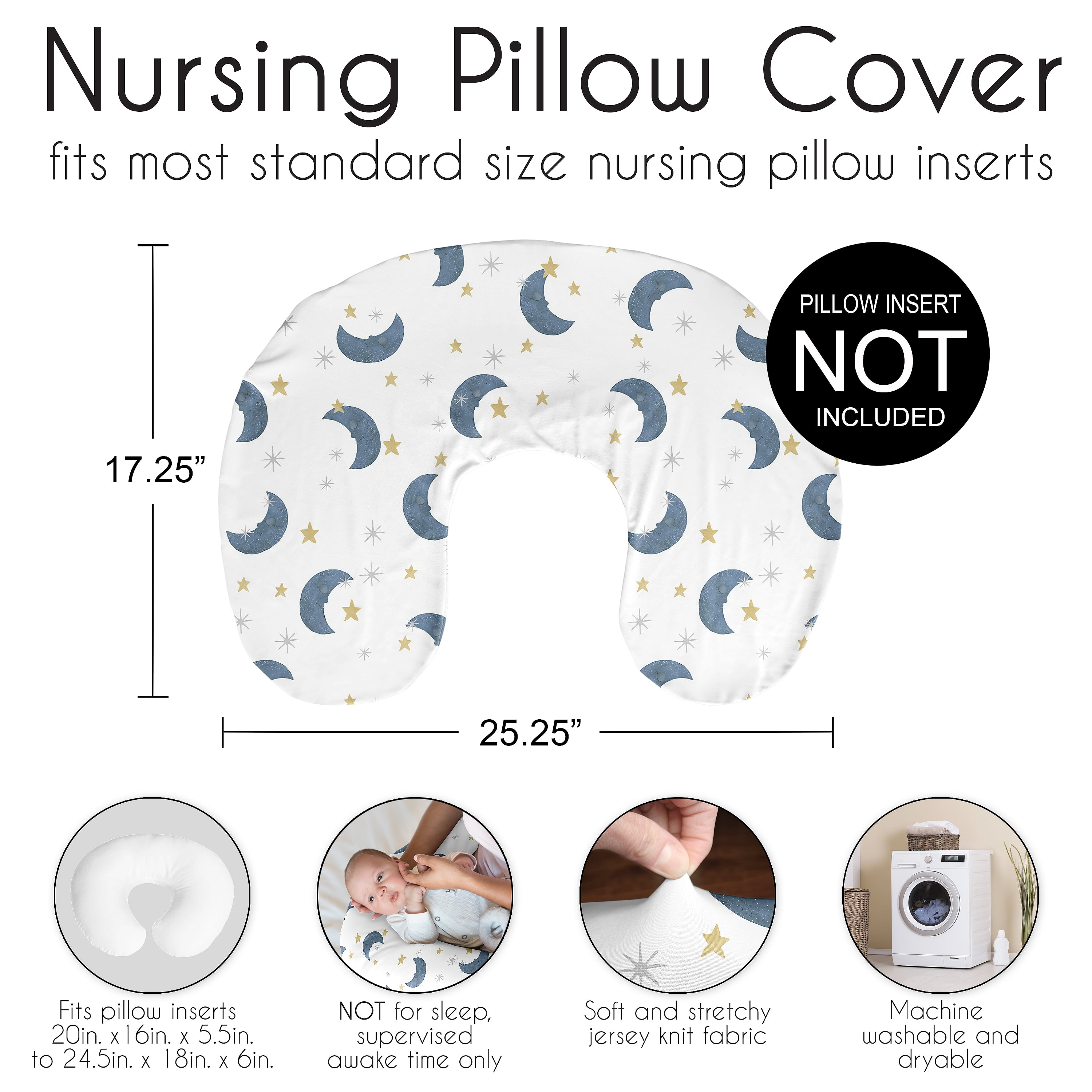 Sweet Jojo Designs Moon Bear Blue Gold and White Nursing Pillow Cover Case (Pillow Not Included) (Pillow NOT Included)