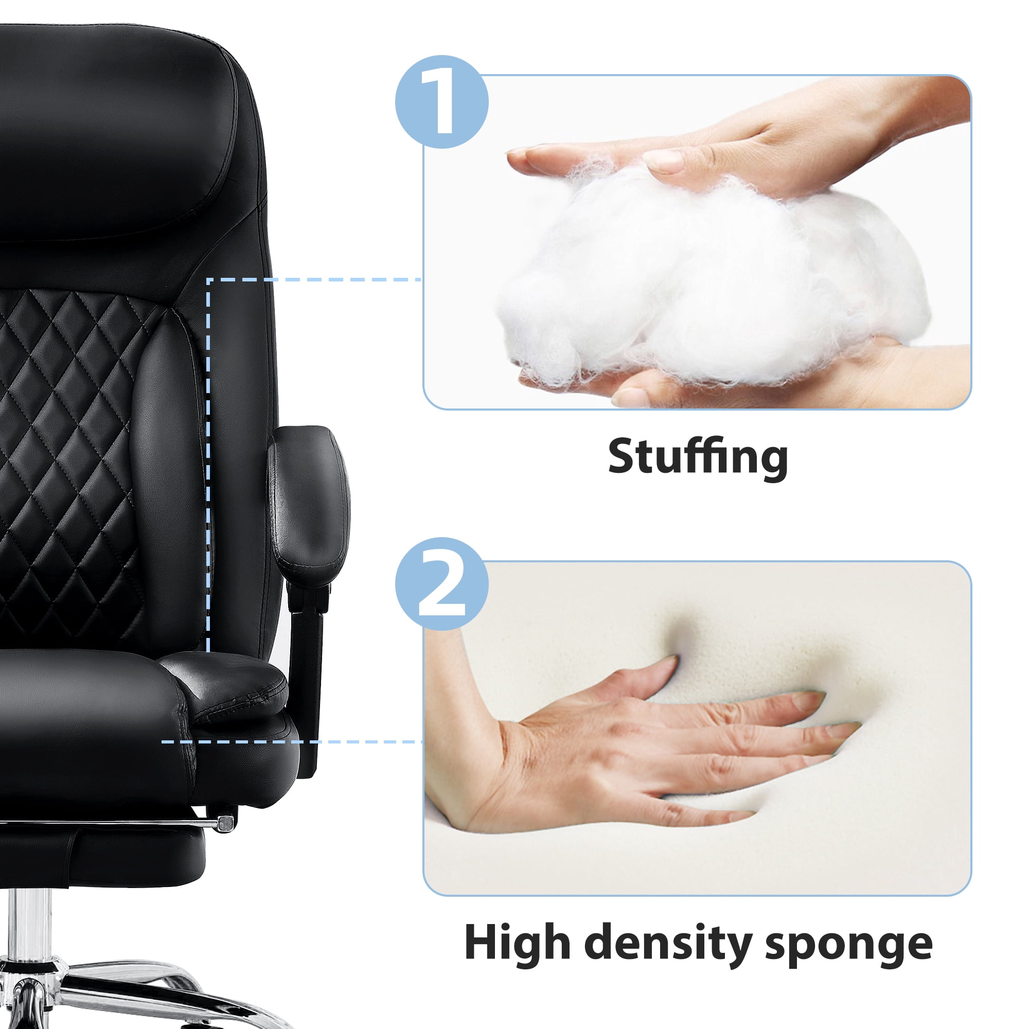 JONPONY Big and Tall Office Chair 500LBS Executive Office Chair Massage and Footrest Ergonomic Computer Desk Chair Reclining High Back Leather Office Chair Lumbar Back Support Swivel Rolling,Black