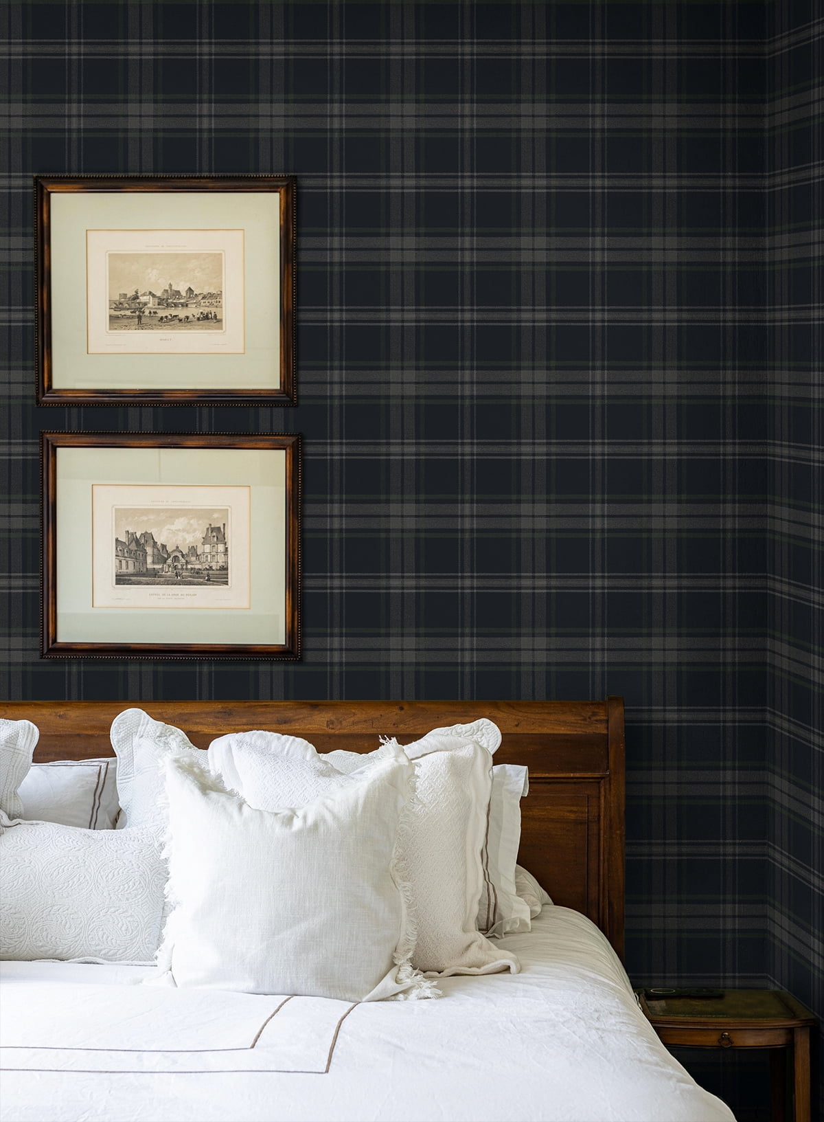 Seabrook Designs Dark Blue & Evergreen Dellabrooke Plaid Prepasted Wallpaper - 20.5 in. W x 33 ft. L Roll