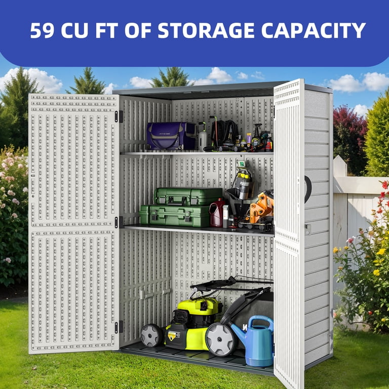 huyooooo Uforic Outdoor Storage Shed, 59 Cu Ft Tool Shed Ideal for Garden