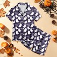 thumbnail image 2 of KPOPLK Tween Halloween Pjs Set Ghost Pumpkin Print Girls Silk Pjs Short Sleeve Button Down Nightwear with Shorts Set Tween 12-13 Years Little's Pajamas,Size 10-11 Years, 2 of 9