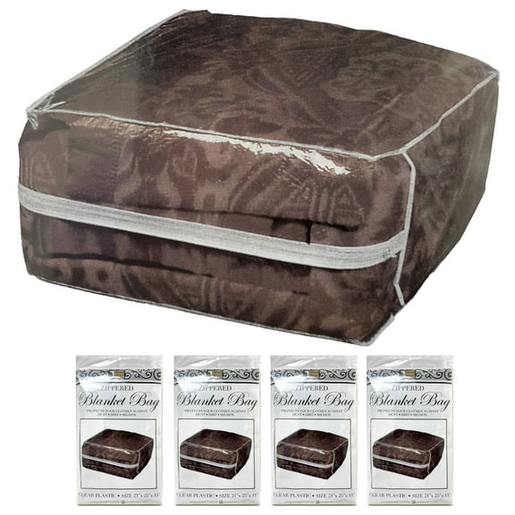 4 Pc Jumbo Clear Plastic Zippered Blanket Storage Bags Bed Sheets Comforter 25"