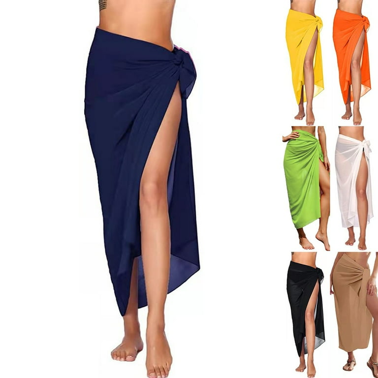 ALSLIAO Women Bikini Cover Up Swimwear Sheer Beach Wrap Skirt Sarong Pareo Dress Khaki