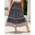thumbnail image 6 of Maxi Skirts for Women 2025 Summer Boho Long Flowy Floral Elastic High Waist Skirt Casual Travel Skirt Dark Blue L, 6 of 8
