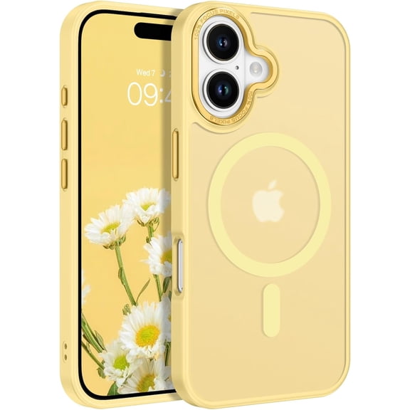 Magnetic for iPhone 16 Case [Compatible with Magsafe] Translucent Matte Phone Case iPhone 16 Slim Thin Shockproof Women Men Girls Boys Protective Cover for iPhone 16 6.1", Yellow