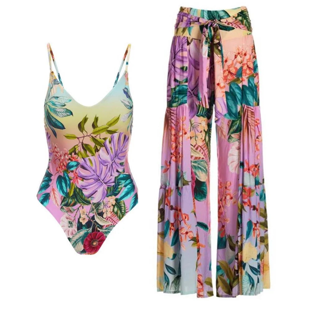 Women One Piece Swimsuit Flower Holiday Beachwear Beach Pants Swimming Bathing Suit Cover Up Summer Surf Wear Walmart